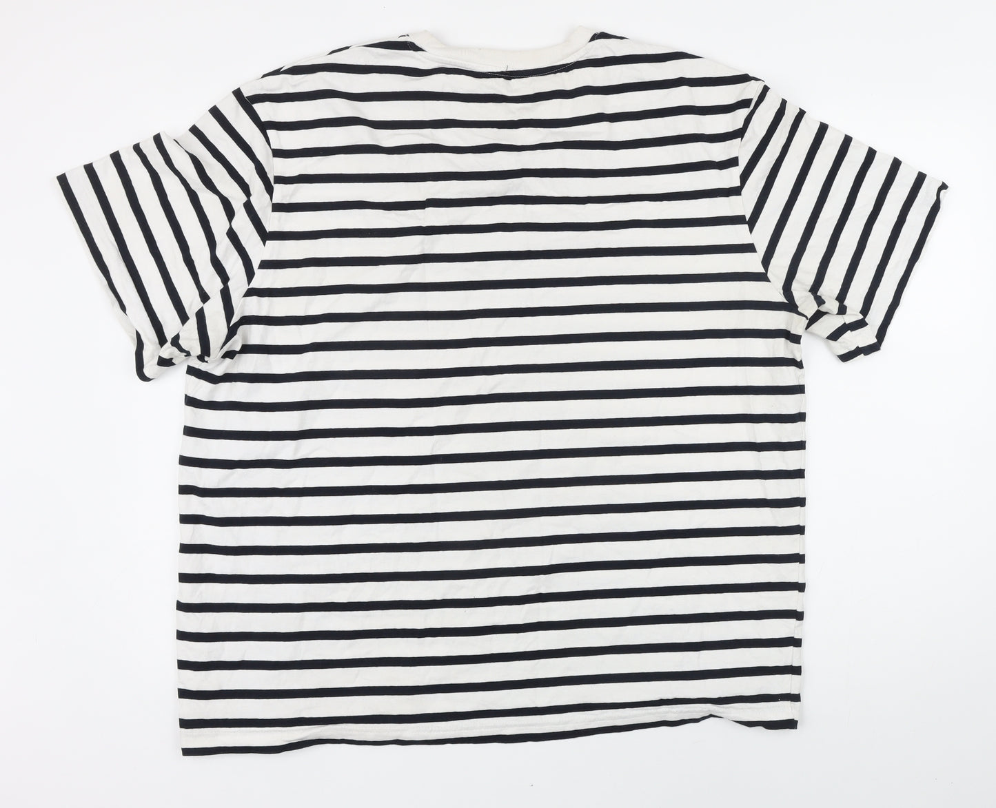 H&M Womens Black Striped 100% Cotton Basic T-Shirt Size XL Round Neck