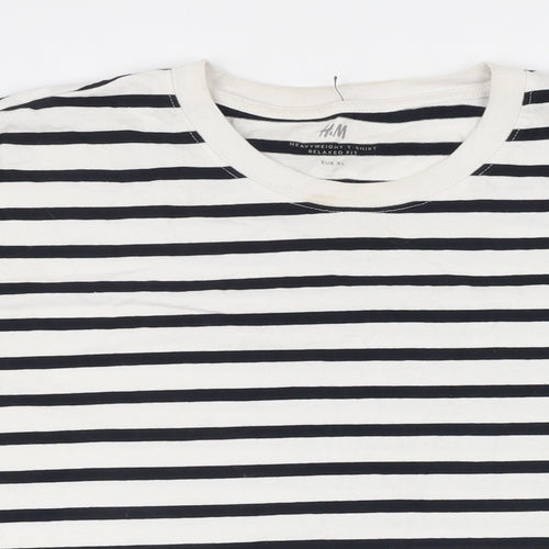 H&M Womens Black Striped 100% Cotton Basic T-Shirt Size XL Round Neck