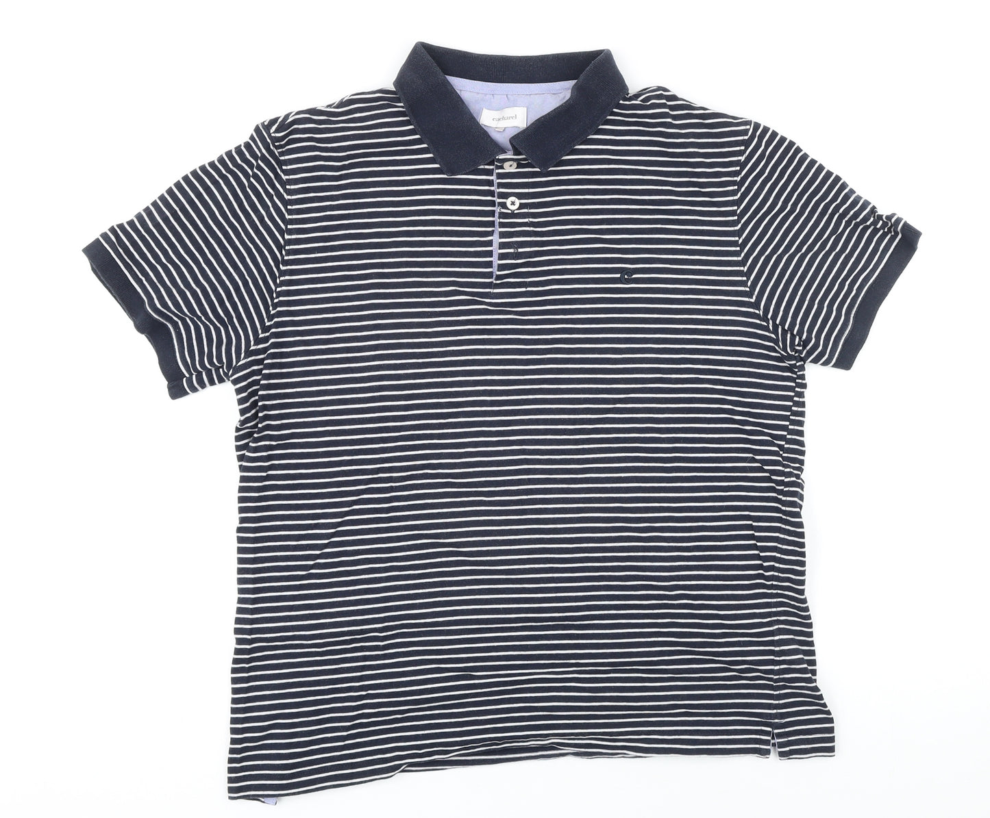 Cacharel Mens Black Striped 100% Cotton Polo Size L Collared Button