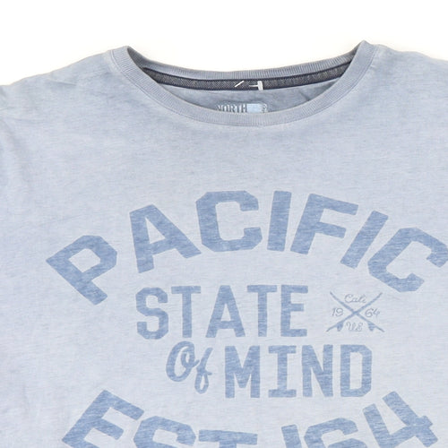 North Coast Mens Blue Cotton T-Shirt Size M Round Neck - Pacific State of Mind