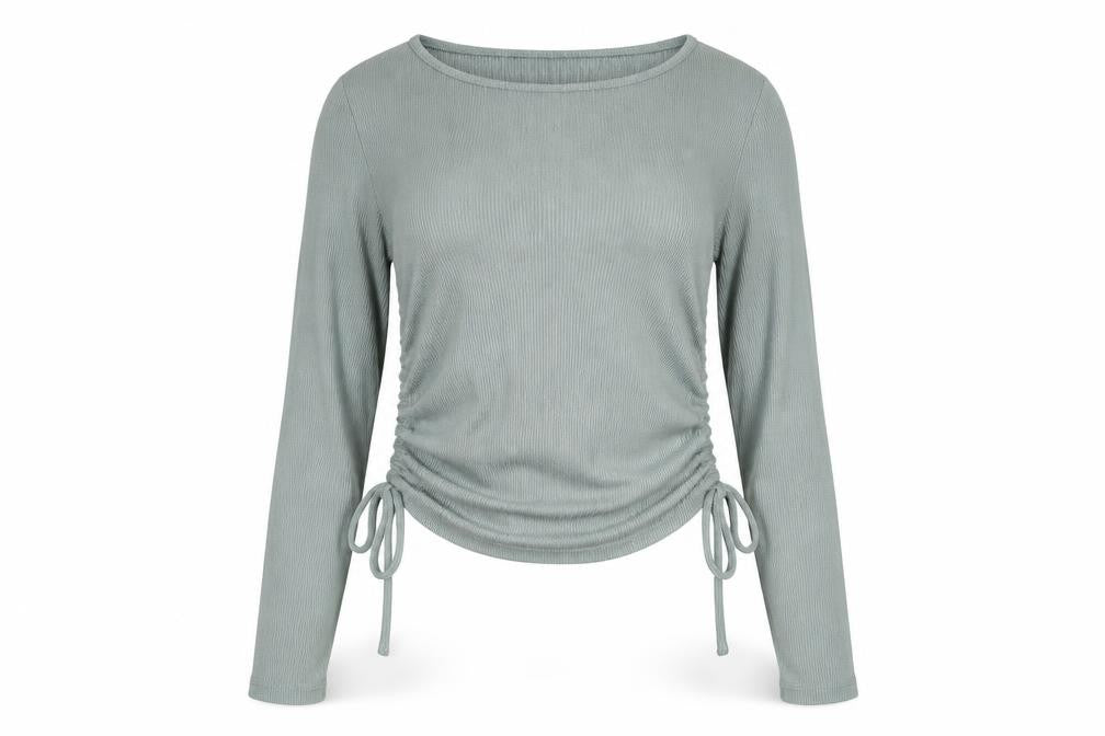Front view of Princess Polly women’s green polyester basic t-shirt, size UK 10, boat neck