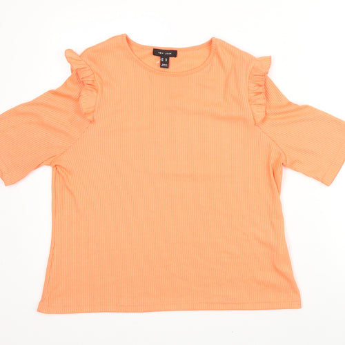 New Look Womens Orange Polyester Basic T-Shirt Size 12 Round Neck