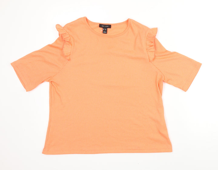 New Look Womens Orange Polyester Basic T-Shirt Size 12 Round Neck