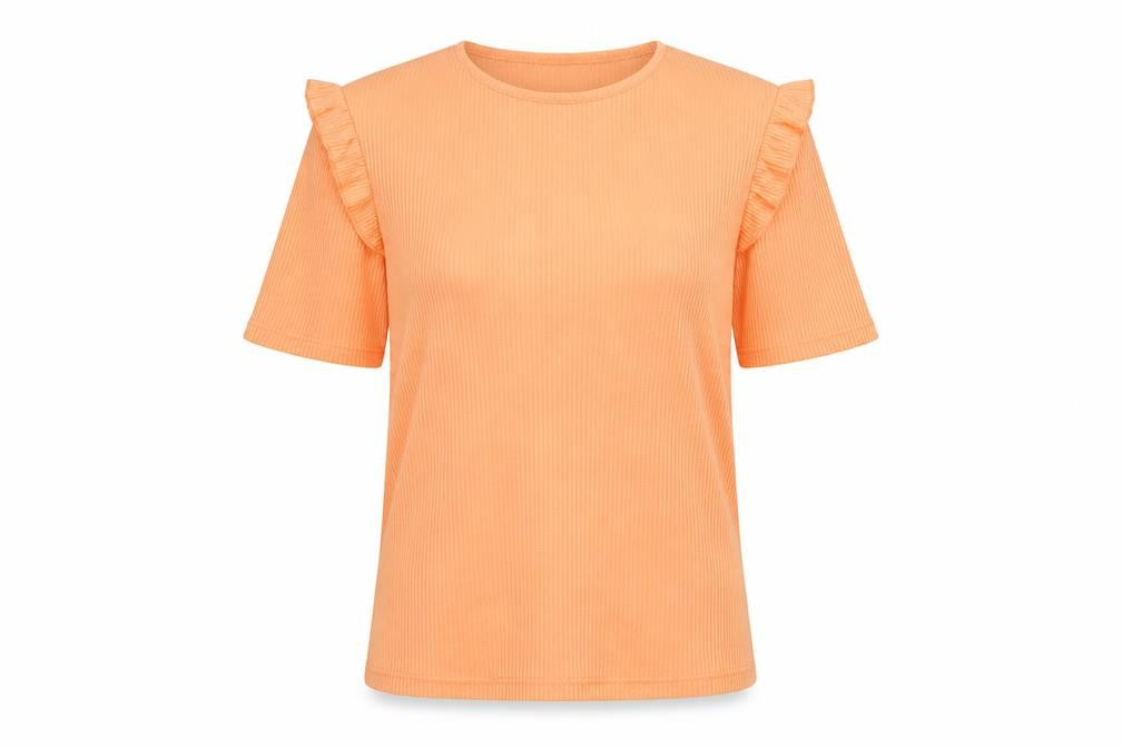 Front view of New Look women’s orange polyester basic t-shirt, size UK 12, round neck