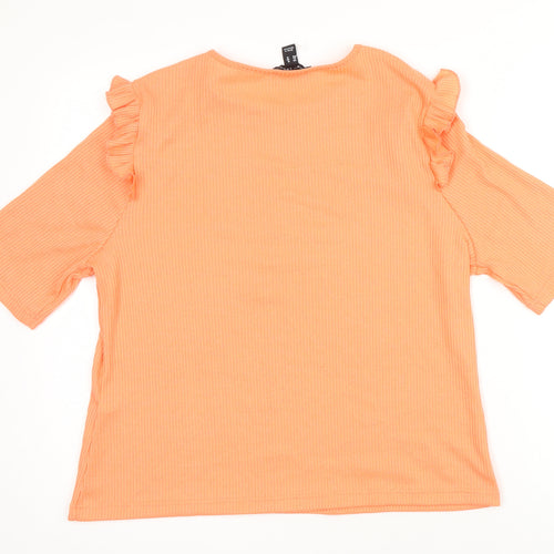 New Look Womens Orange Polyester Basic T-Shirt Size 12 Round Neck