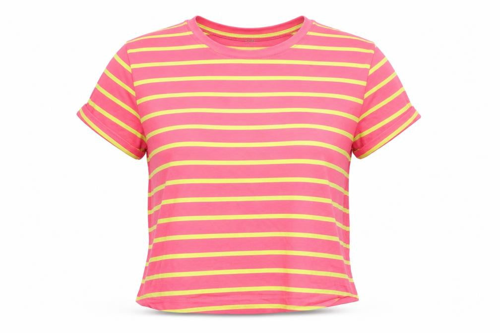 Jasmine & ginger Womens Pink Striped 100% Cotton Basic T-Shirt Size XS Round Neck