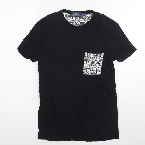 Topman Mens Black Cotton T-Shirt Size XS Round Neck - Size 2XS Geometric print pocket