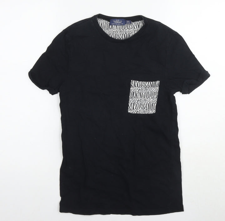 Topman Mens Black Cotton T-Shirt Size XS Round Neck - Size 2XS Geometric print pocket