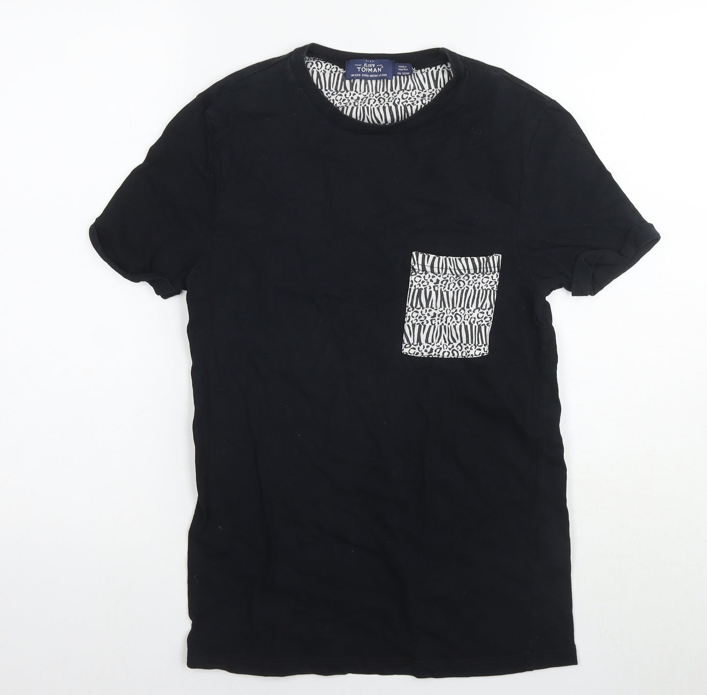 Topman Mens Black Cotton T-Shirt Size XS Round Neck - Size 2XS Geometric print pocket