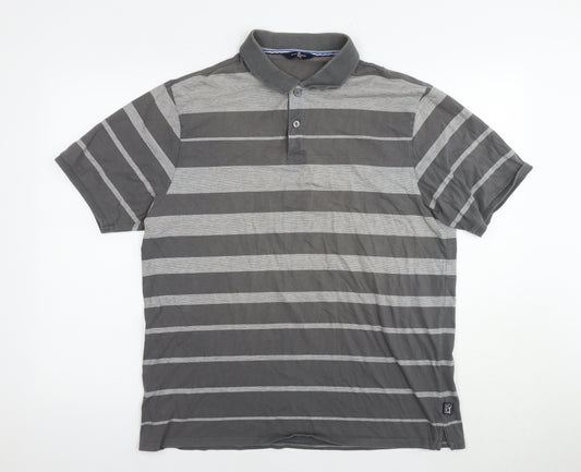 Blue Harbour Mens Grey Striped Cotton Polo Size L Collared Pullover - Golf