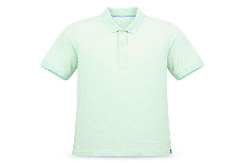 Front view of Lands' End men’s green cotton polo, size M, collared pullover