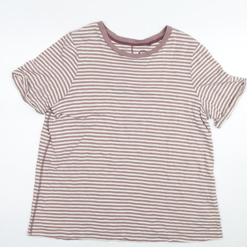 NEXT Womens Brown Striped Cotton Basic T-Shirt Size 20 Round Neck