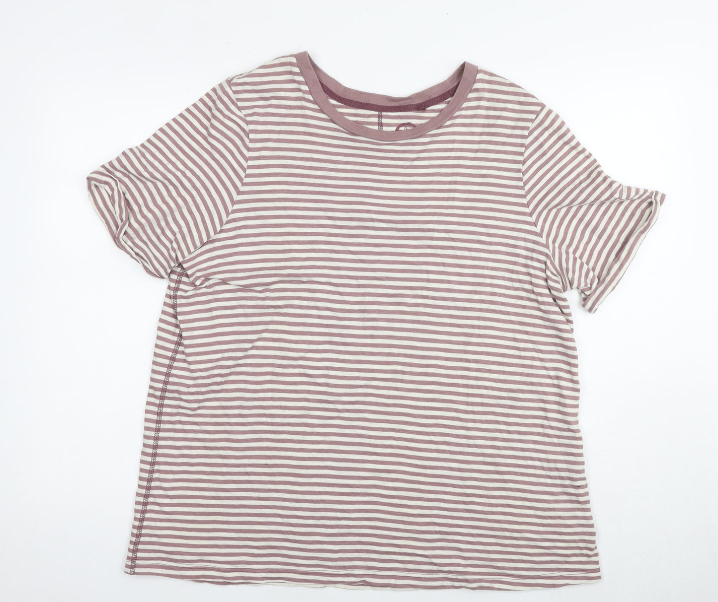 NEXT Womens Brown Striped Cotton Basic T-Shirt Size 20 Round Neck