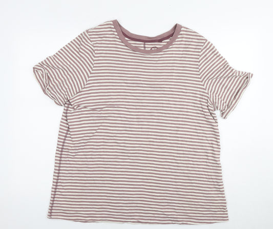 NEXT Womens Brown Striped Cotton Basic T-Shirt Size 20 Round Neck