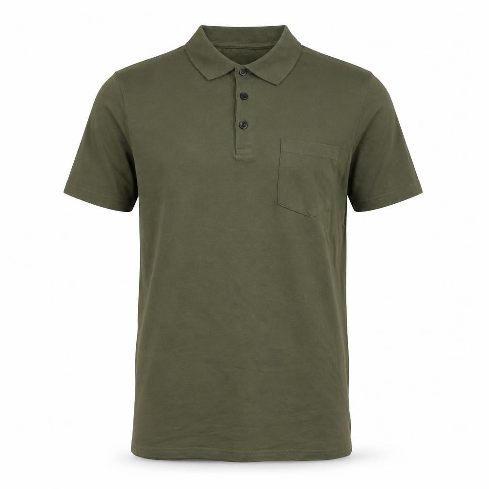 Front view of Burton men’s green cotton polo, size S, collared pullover