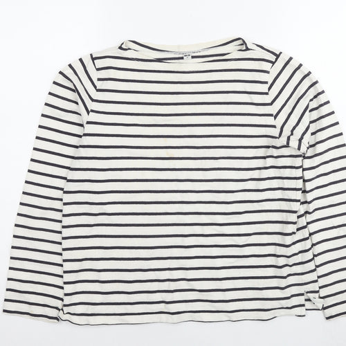 Uniqlo Womens White Striped Cotton Basic T-Shirt Size M Round Neck