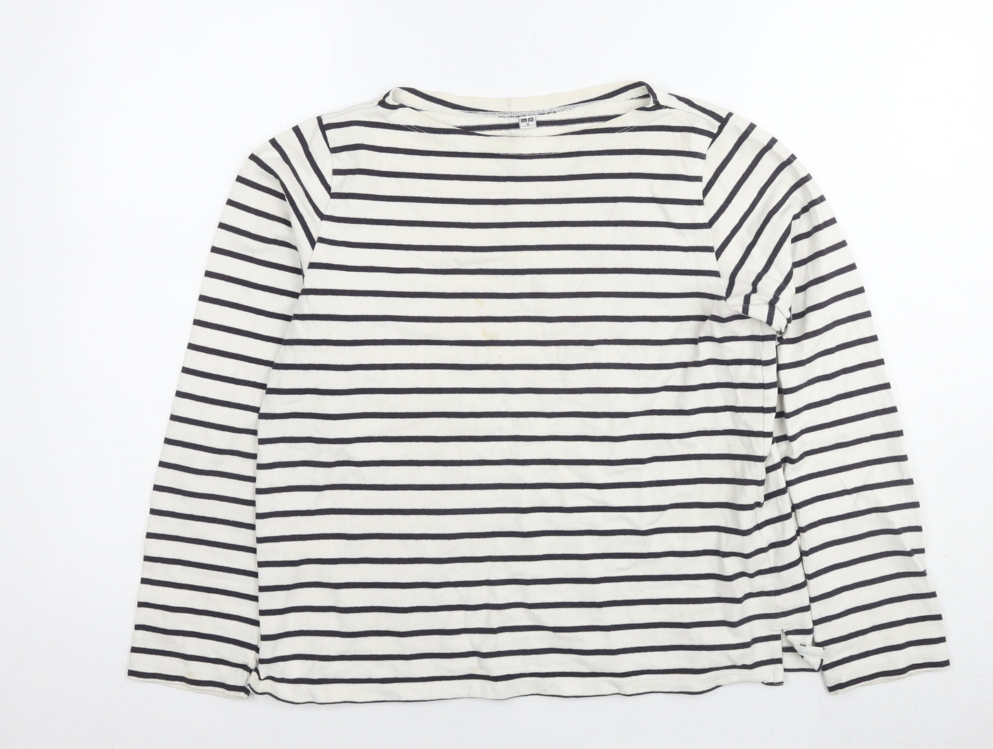 Uniqlo Womens White Striped Cotton Basic T-Shirt Size M Round Neck