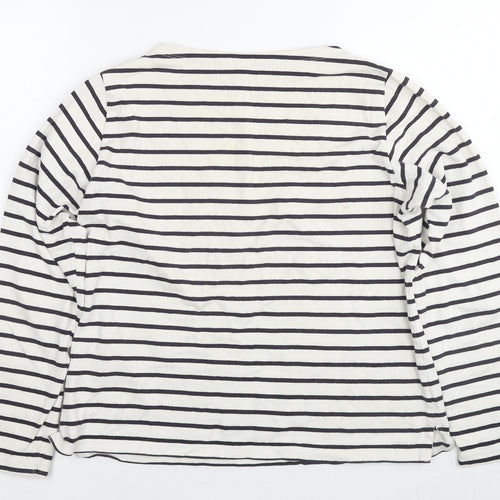 Uniqlo Womens White Striped Cotton Basic T-Shirt Size M Round Neck