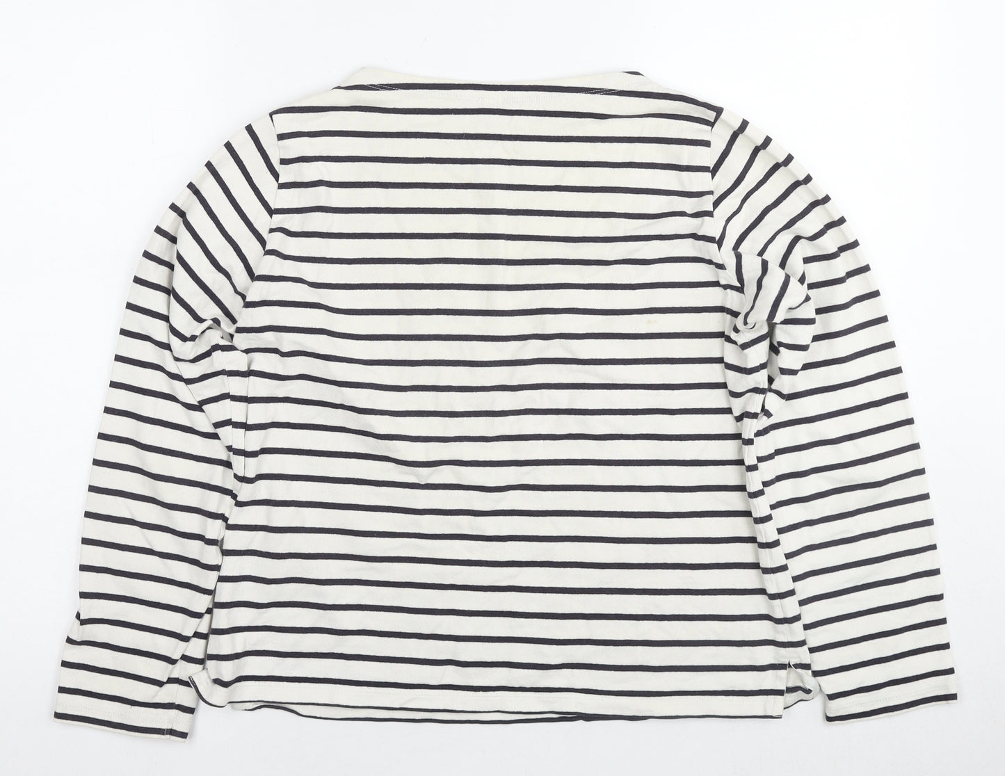 Uniqlo Womens White Striped Cotton Basic T-Shirt Size M Round Neck