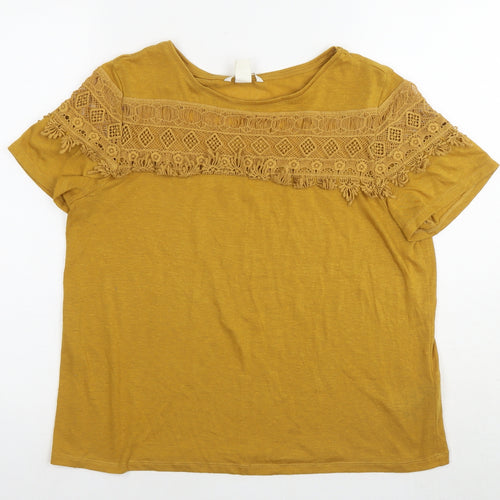 H&M Womens Yellow Cotton Basic T-Shirt Size M Round Neck