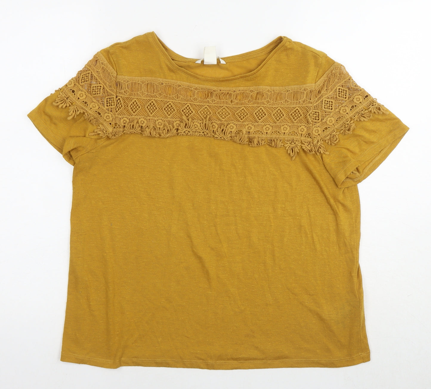 H&M Womens Yellow Cotton Basic T-Shirt Size M Round Neck