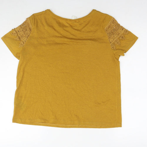 H&M Womens Yellow Cotton Basic T-Shirt Size M Round Neck