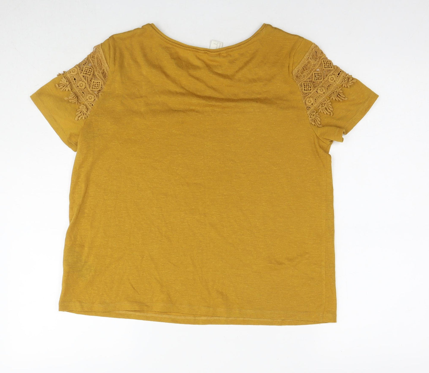 H&M Womens Yellow Cotton Basic T-Shirt Size M Round Neck