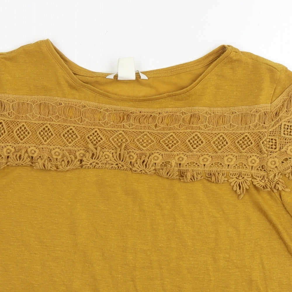 H&M Womens Yellow Cotton Basic T-Shirt Size M Round Neck