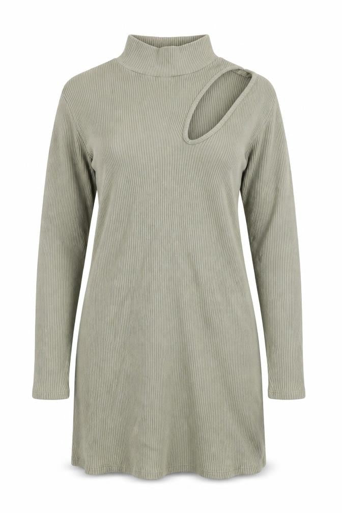Zara Womens Green Viscose Tunic T-Shirt Size M Mock Neck - Cut Out Detail