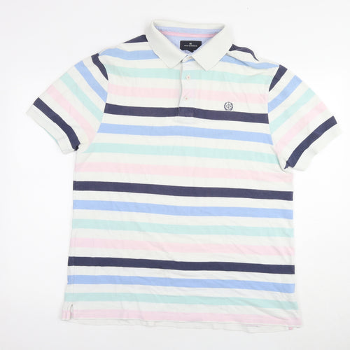 Blue Harbour Mens Blue Striped Cotton Polo Size XL Collared Pullover