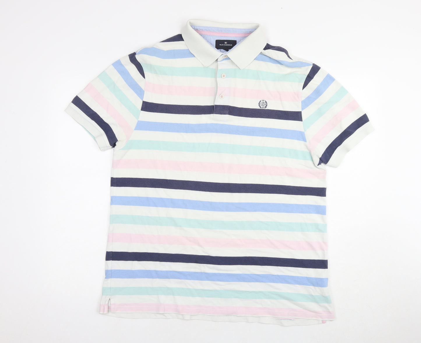 Blue Harbour Mens Blue Striped Cotton Polo Size XL Collared Pullover