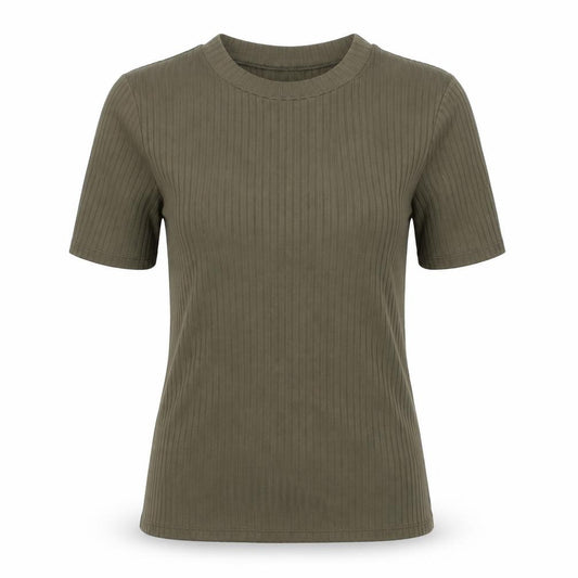 Front view of H&M women’s green viscose basic t-shirt, size S, round neck