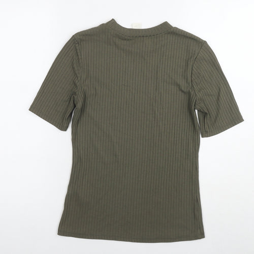 H&M Womens Green Viscose Basic T-Shirt Size S Round Neck