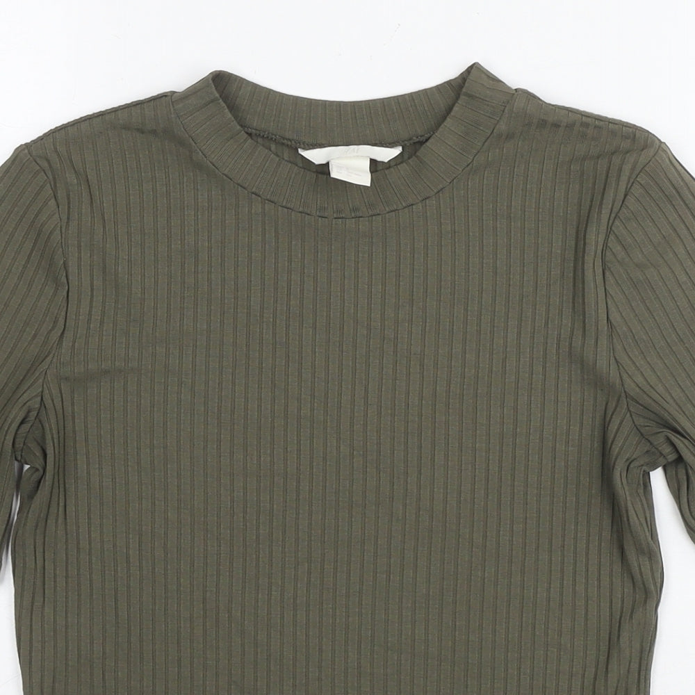 H&M Womens Green Viscose Basic T-Shirt Size S Round Neck