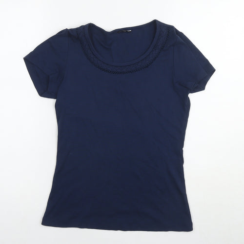 M&Co Womens Blue Cotton Basic T-Shirt Size 12 Roll Neck