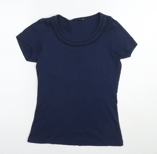 M&Co Womens Blue Cotton Basic T-Shirt Size 12 Roll Neck