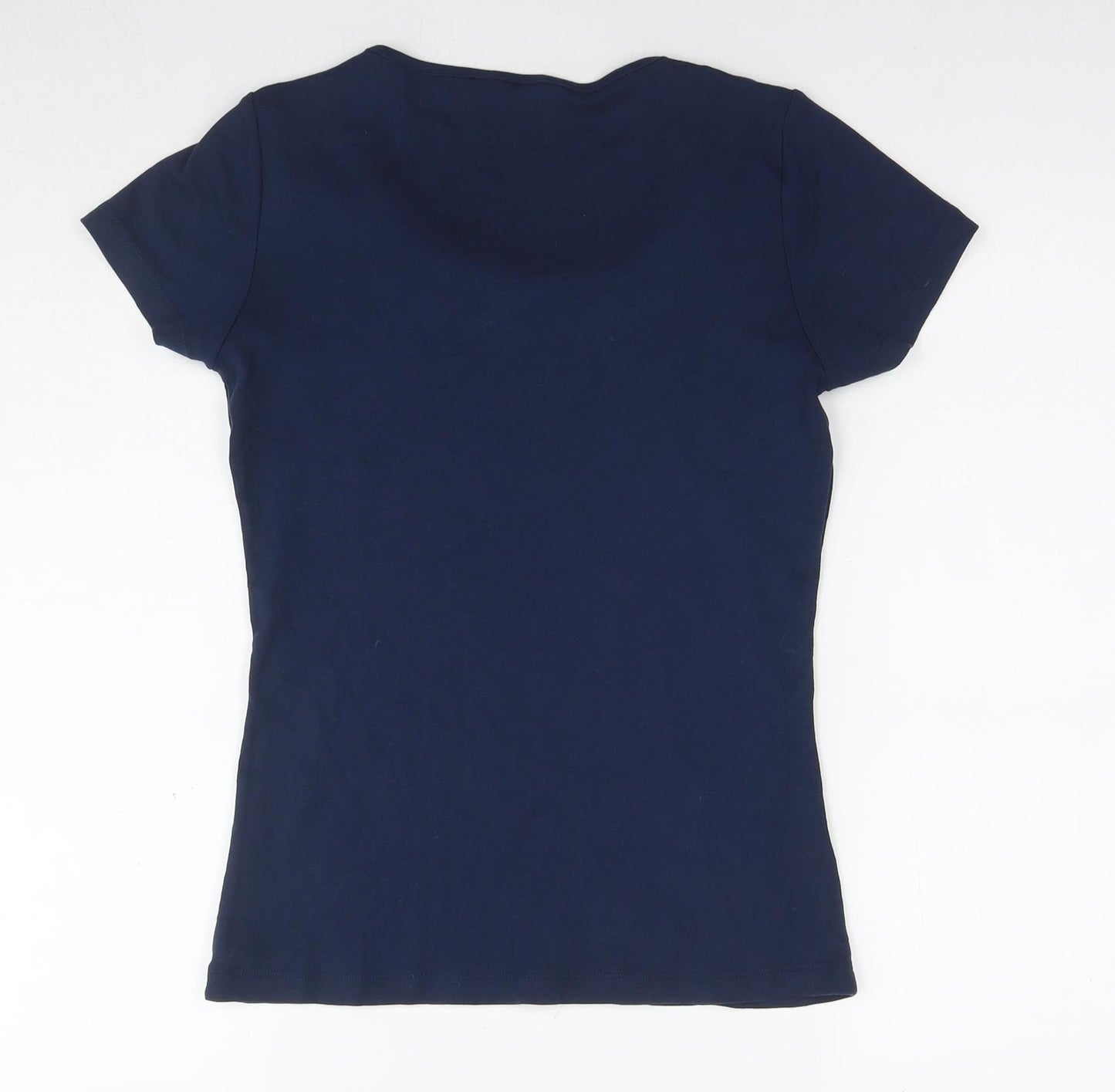 M&Co Womens Blue Cotton Basic T-Shirt Size 12 Roll Neck