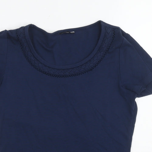 M&Co Womens Blue Cotton Basic T-Shirt Size 12 Roll Neck