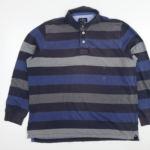 Blue Harbour Mens Blue Striped Cotton Polo Size XL Collared Pullover