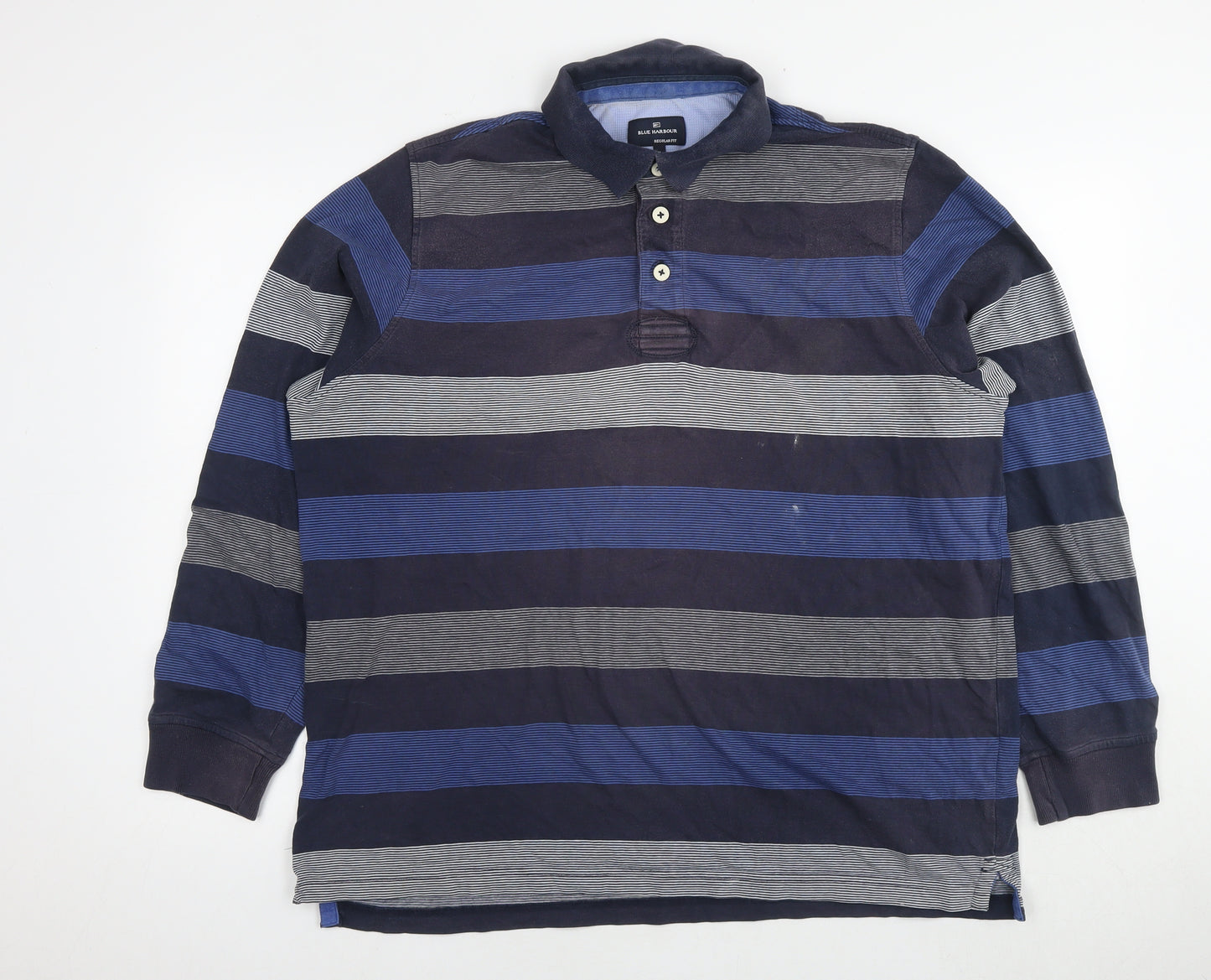 Blue Harbour Mens Blue Striped Cotton Polo Size XL Collared Pullover