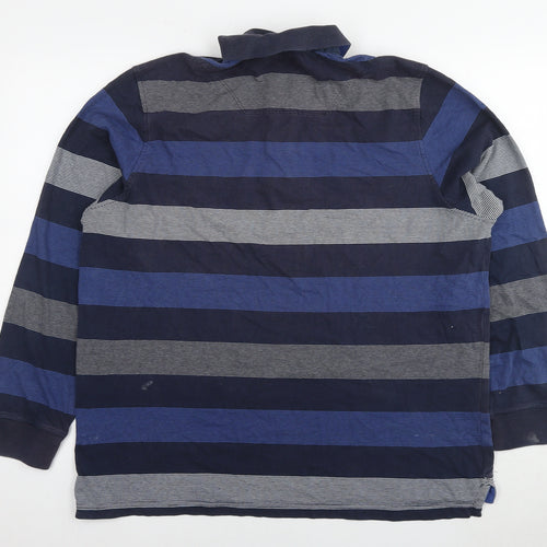 Blue Harbour Mens Blue Striped Cotton Polo Size XL Collared Pullover