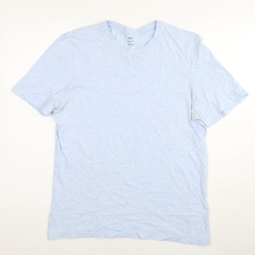 Marks and Spencer Mens Blue Cotton T-Shirt Size M Round Neck