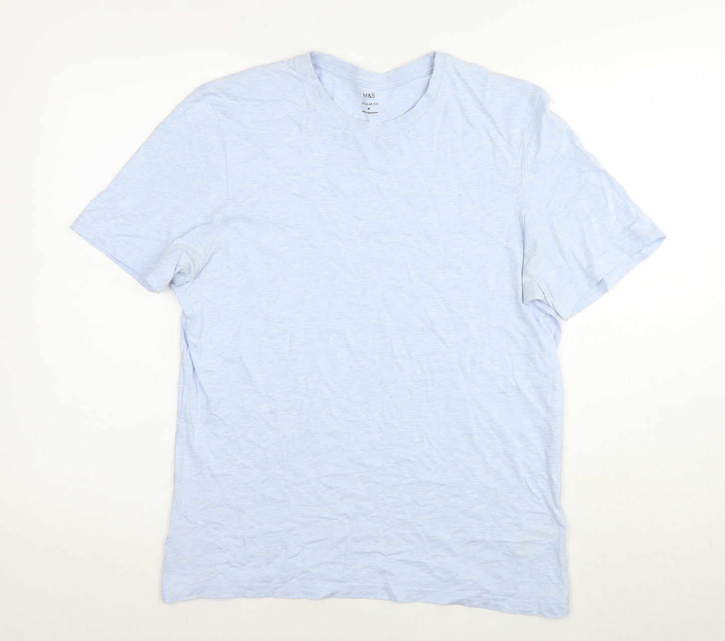 Marks and Spencer Mens Blue Cotton T-Shirt Size M Round Neck