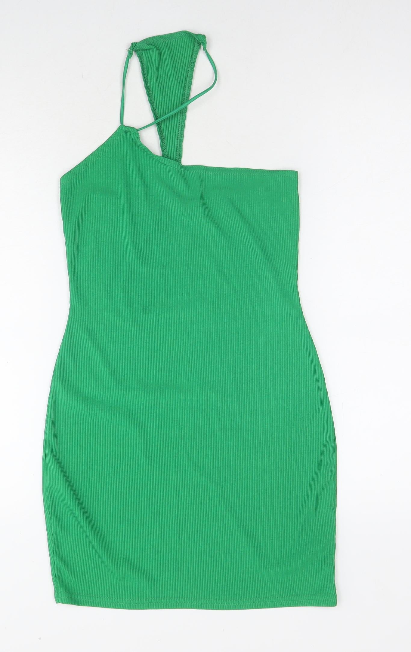 PRETTYLITTLETHING Womens Green Polyester Bodycon Size 10 Halter Pullover