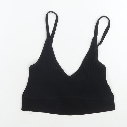 Zara Womens Black Cotton Cropped Tank Size S V-Neck