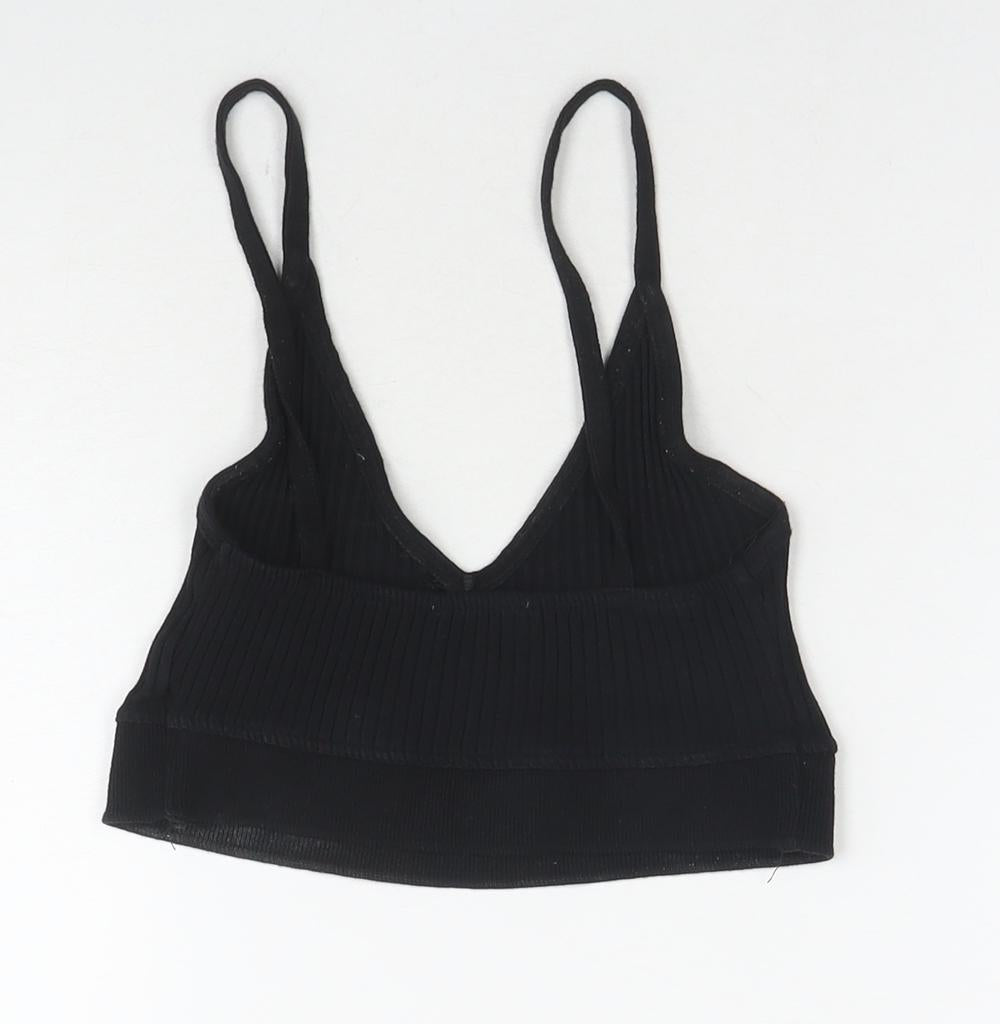 Zara Womens Black Cotton Cropped Tank Size S V-Neck