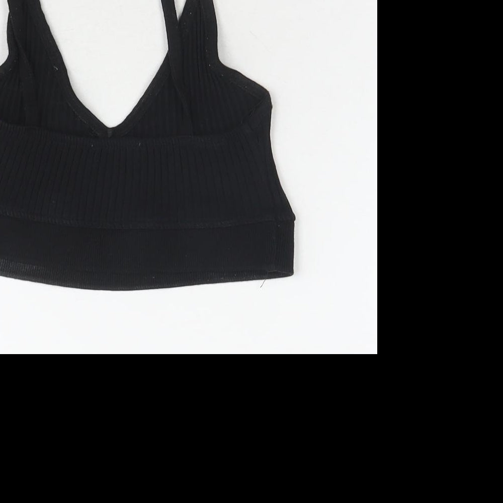 Zara Womens Black Cotton Cropped Tank Size S V-Neck