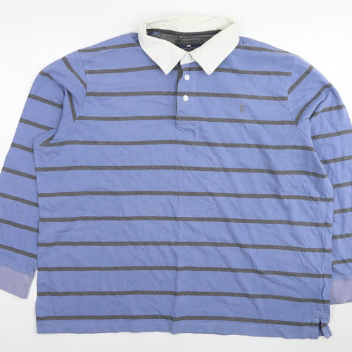 Blue Harbour Mens Blue Striped Cotton Polo Size 2XL Collared Pullover