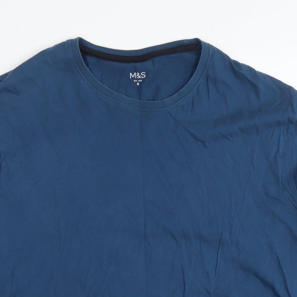 Marks and Spencer Mens Blue Cotton T-Shirt Size S Round Neck