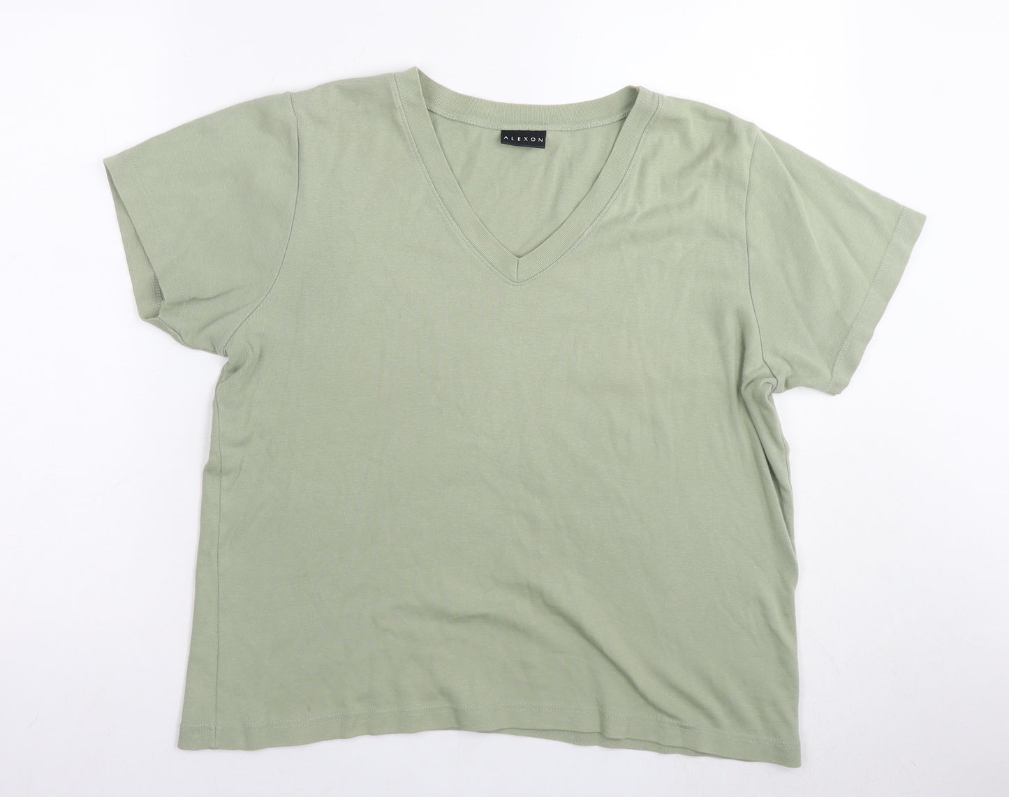 Alexon Womens Green Cotton Basic T-Shirt Size 18 V-Neck
